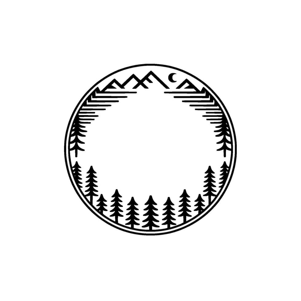 Circular Wilderness Emblem Mountain Forest Silhouette vector