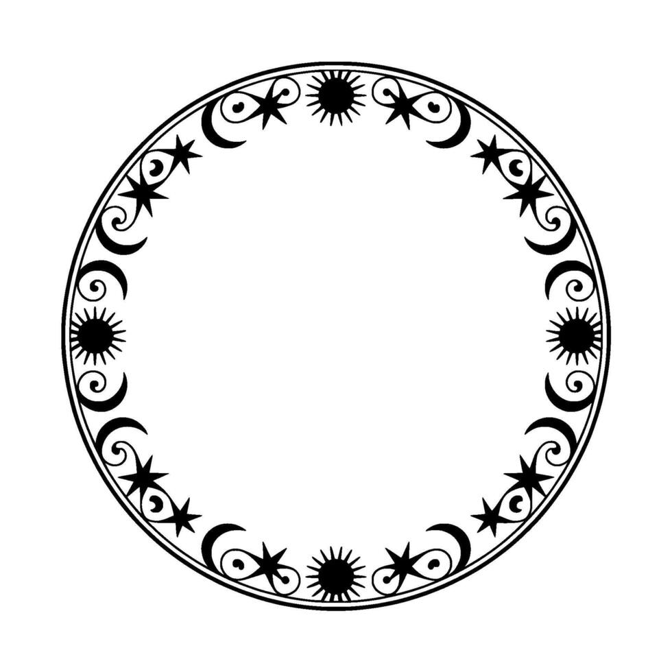 Celestial Circle Vintage Ornament, Mystical Border, Decorative Frame vector