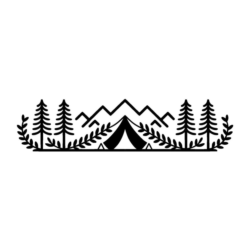 Minimalist Mountain Camping Silhouette - Tranquil Wilderness - Mountains vector