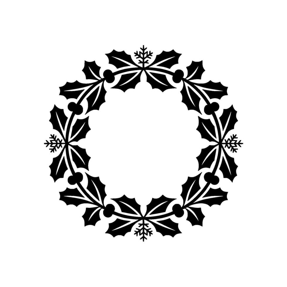 Minimalist Winter Wreath, Holly Snowflakes vector