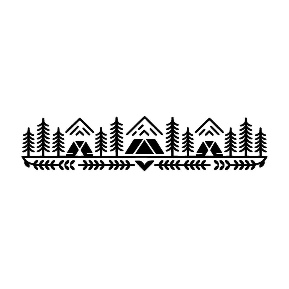 Minimalist Mountainscape Camping Adventure Silhouette - Mountains vector