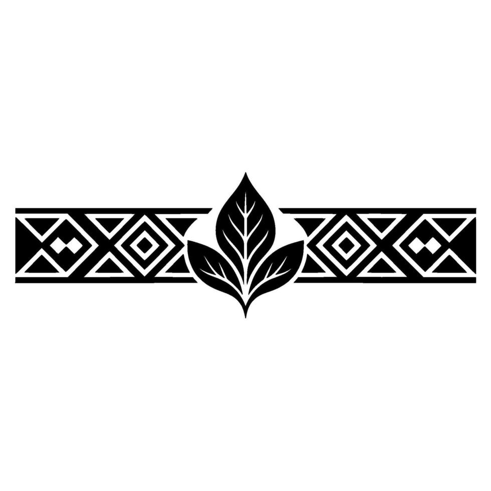 Geometric Leaf Border, Stylized Black White vector