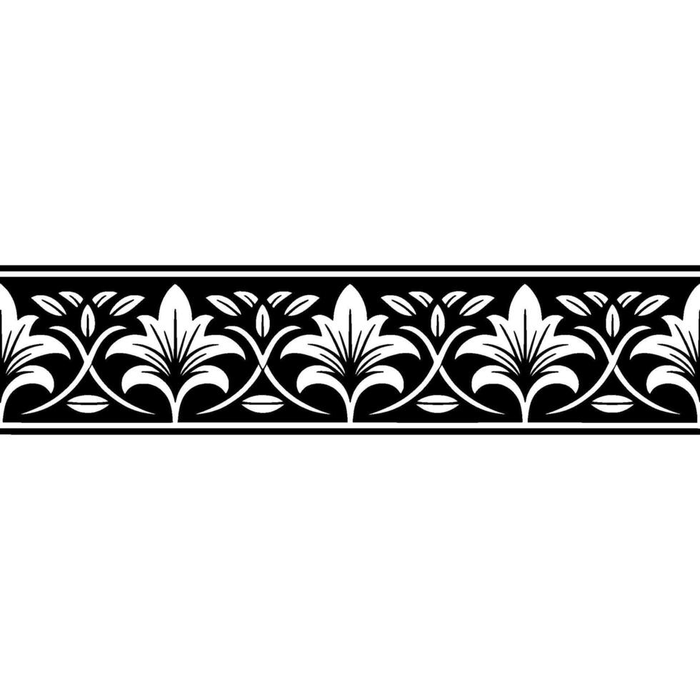 Elegant Black and White Floral Border, Art Deco Style - Artdeco vector