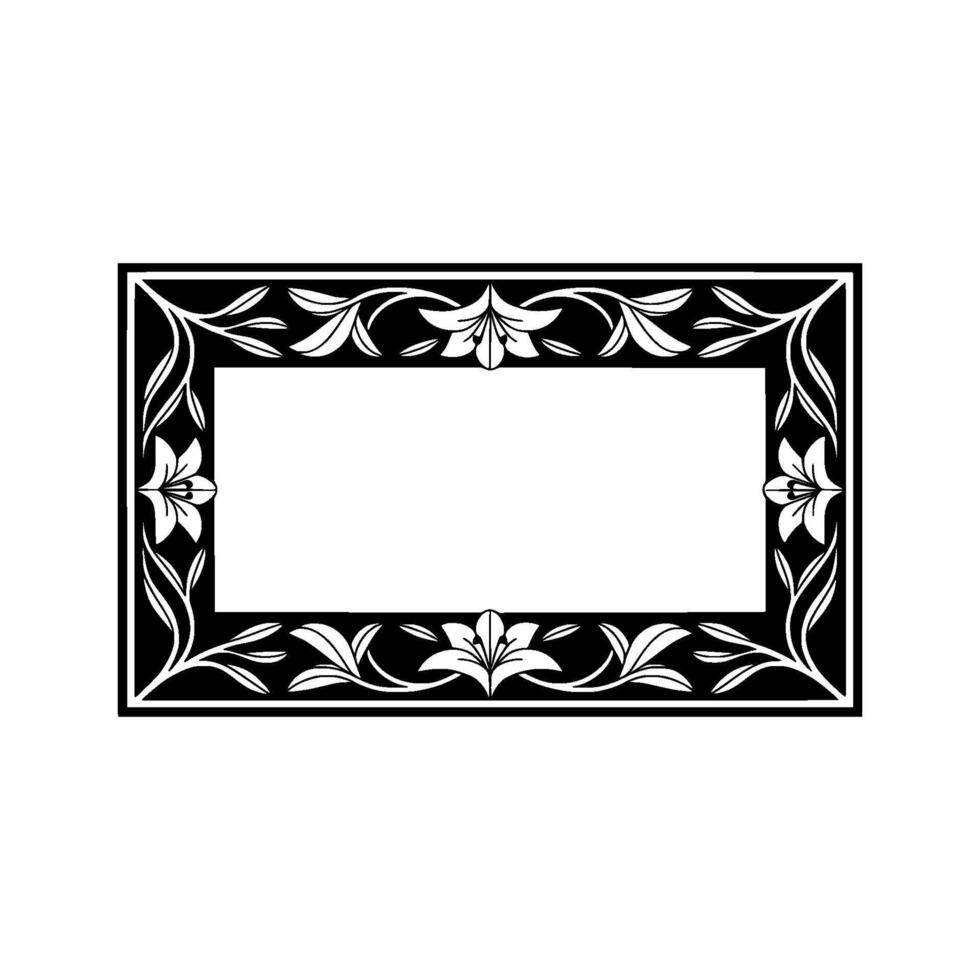 Elegant Floral Frame, Vintage, Black and White vector