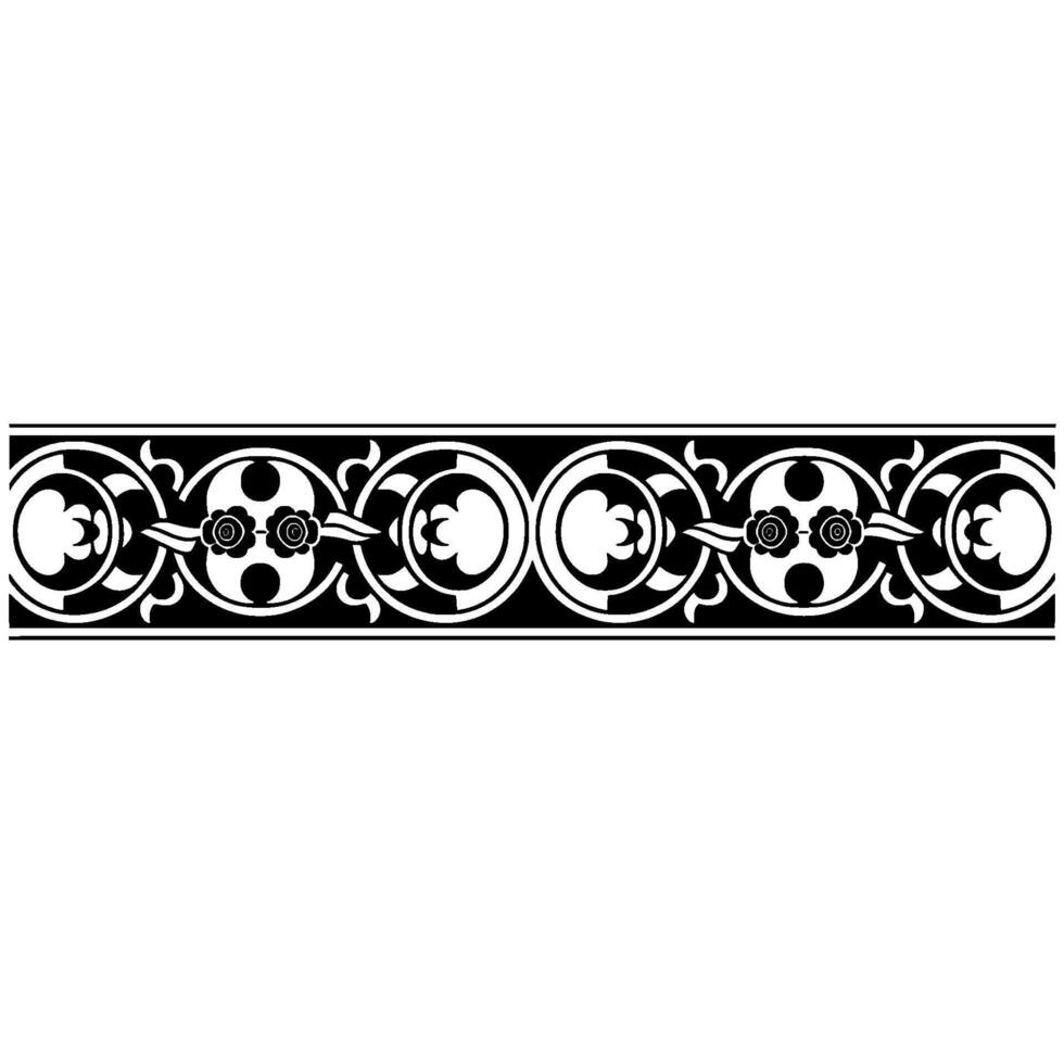 Intricate Black and White Floral Border, Medieval Style, Decorative vector