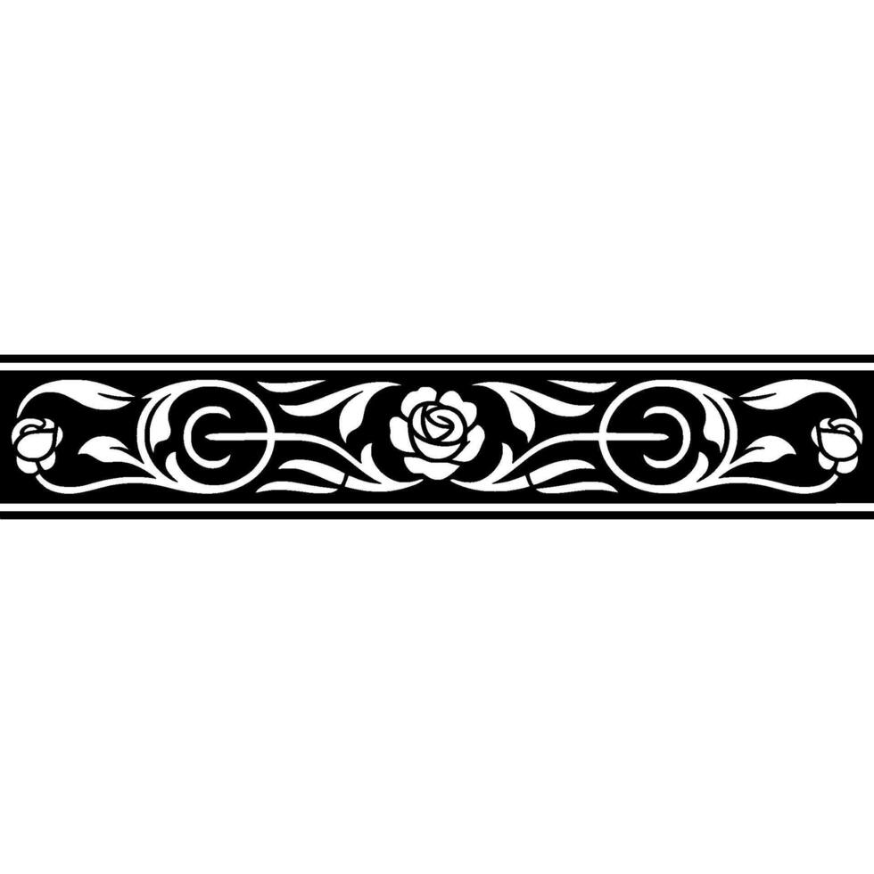 Elegant Black and White Floral Border - Lineart - Ornament vector