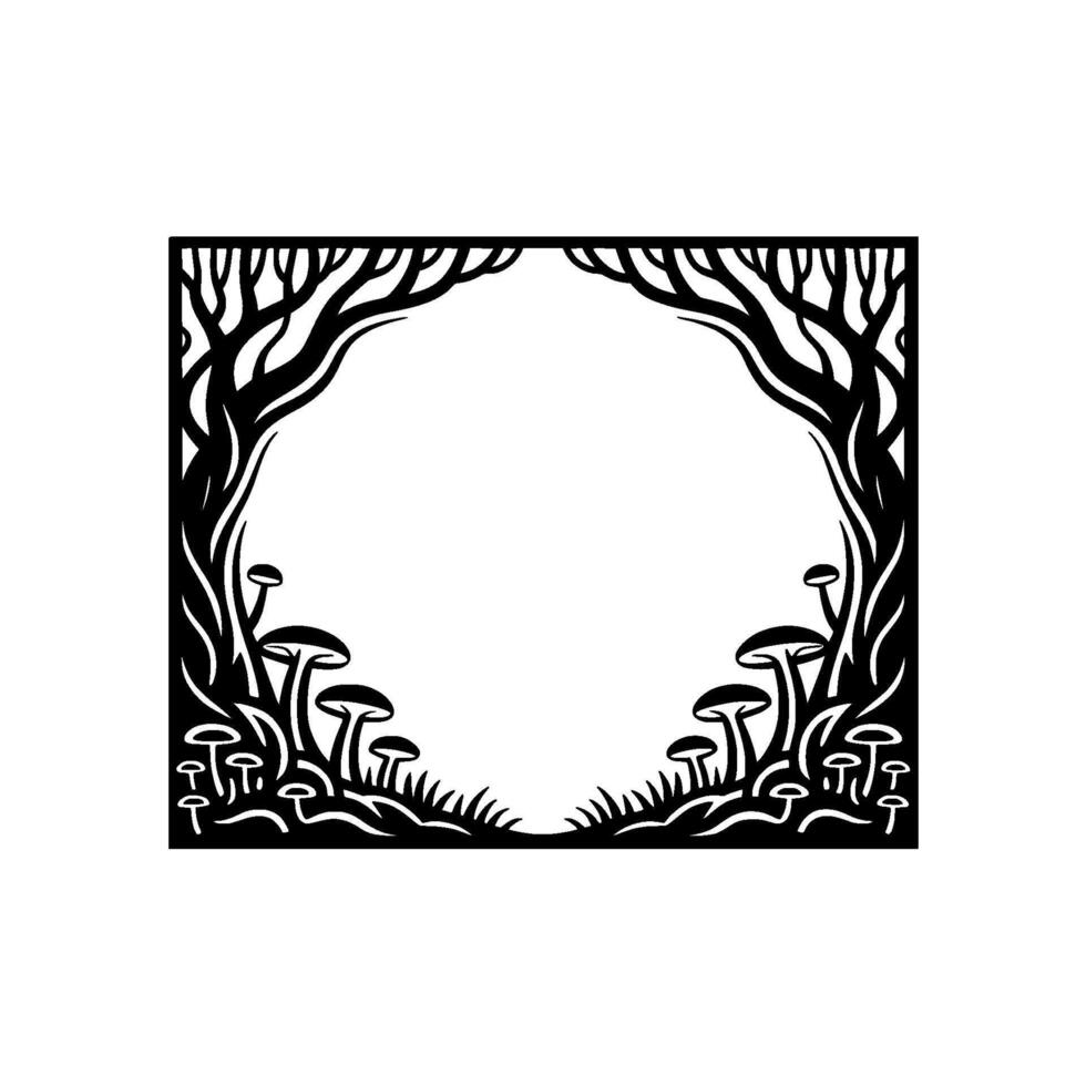 Enchanted Forest Frame, Black Silhouette, Mystical Portal vector