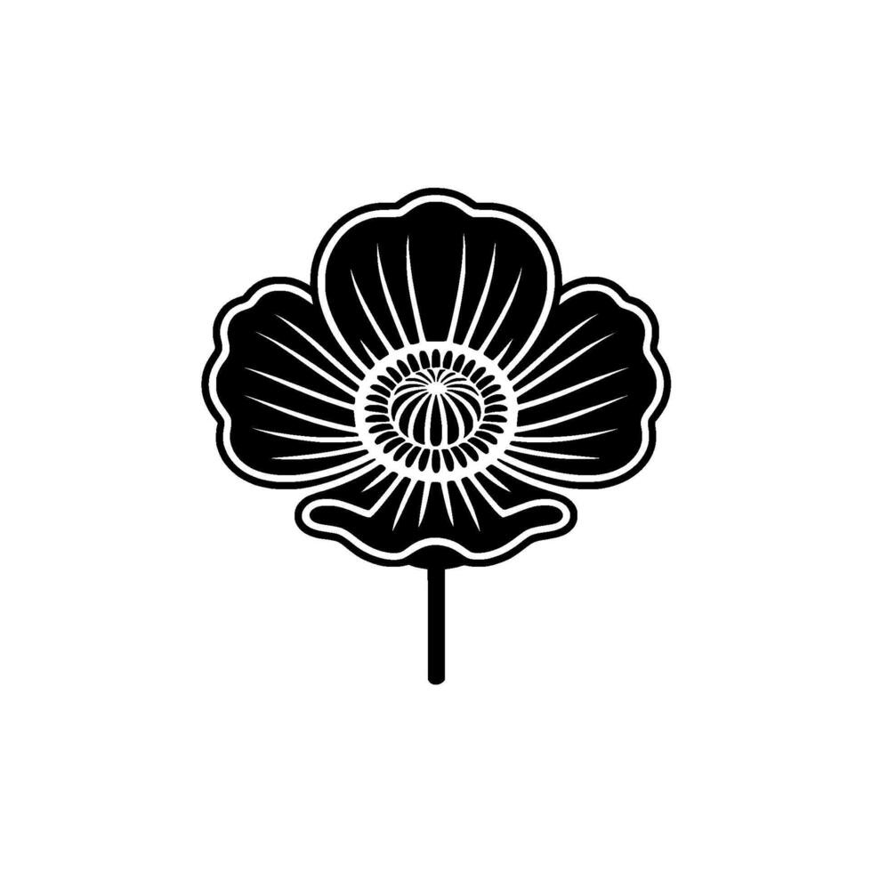 Minimalist Black Poppy Emblem, Serene Floral vector