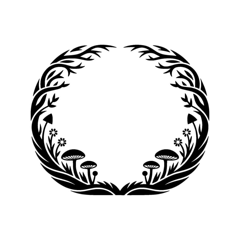 Mystical Mushroom Circle, Tribal Border, Organic vector