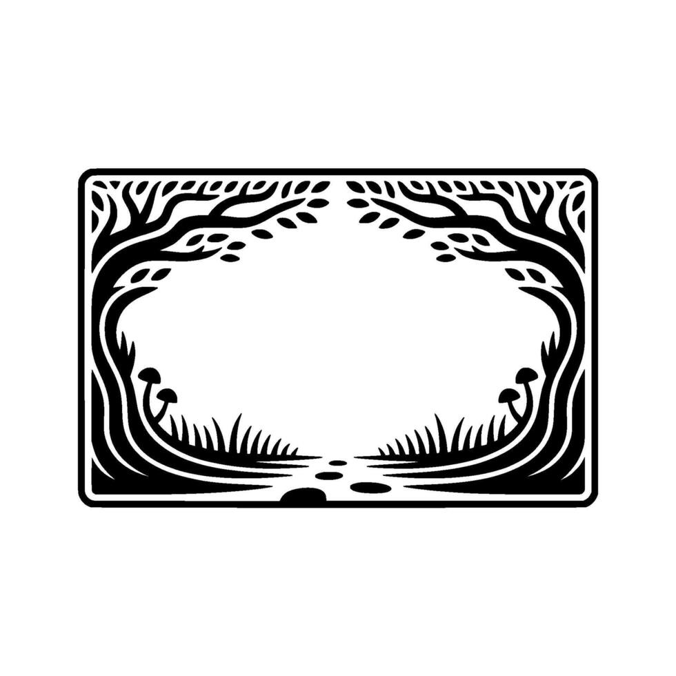 Stylized Forest Frame, Art Nouveau Botanical Border vector