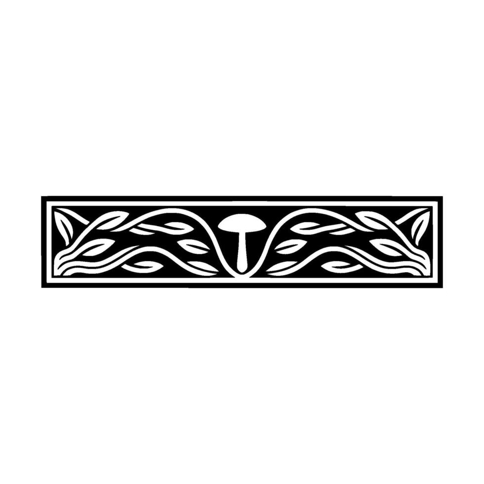 Stylized Mushroom Foliage Border, Black White Deco vector