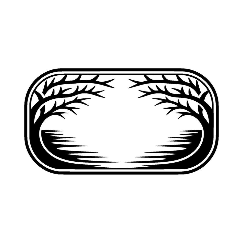 Vintage Tree Frame, Symbolic Landscape, Retro vector