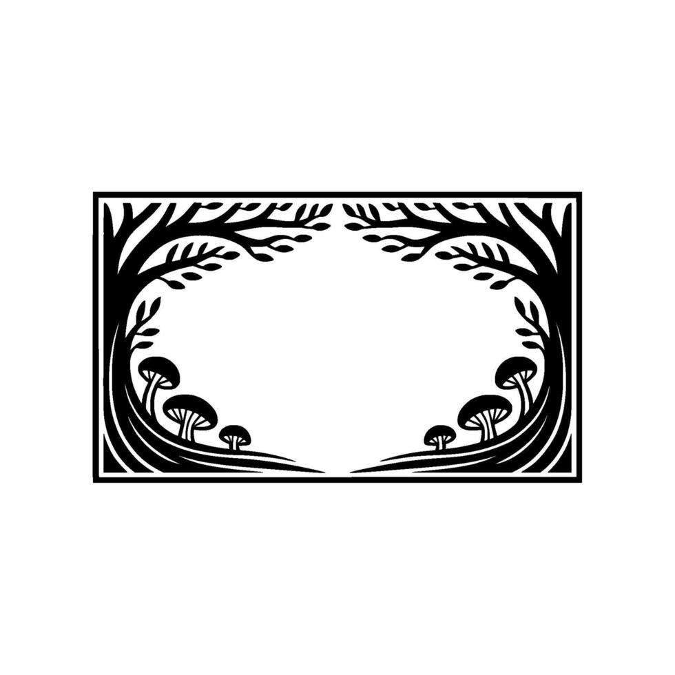 Stylized Forest Frame, Mushroom Motif, Vintage Illustration vector