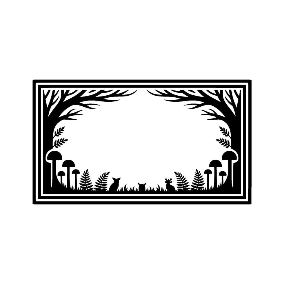 Enchanted Forest Silhouette Frame, Moody Woodland Scene vector