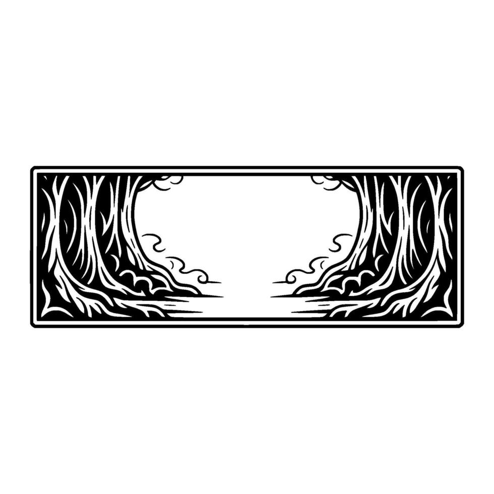Blackwood Frame Forest Silhouette, Vintage Illustration, Tranquil Border vector