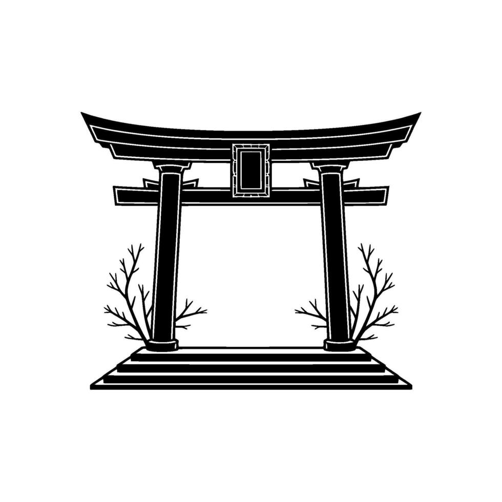 Serene Torii Gateway, Minimalist Japanese Landscape vector