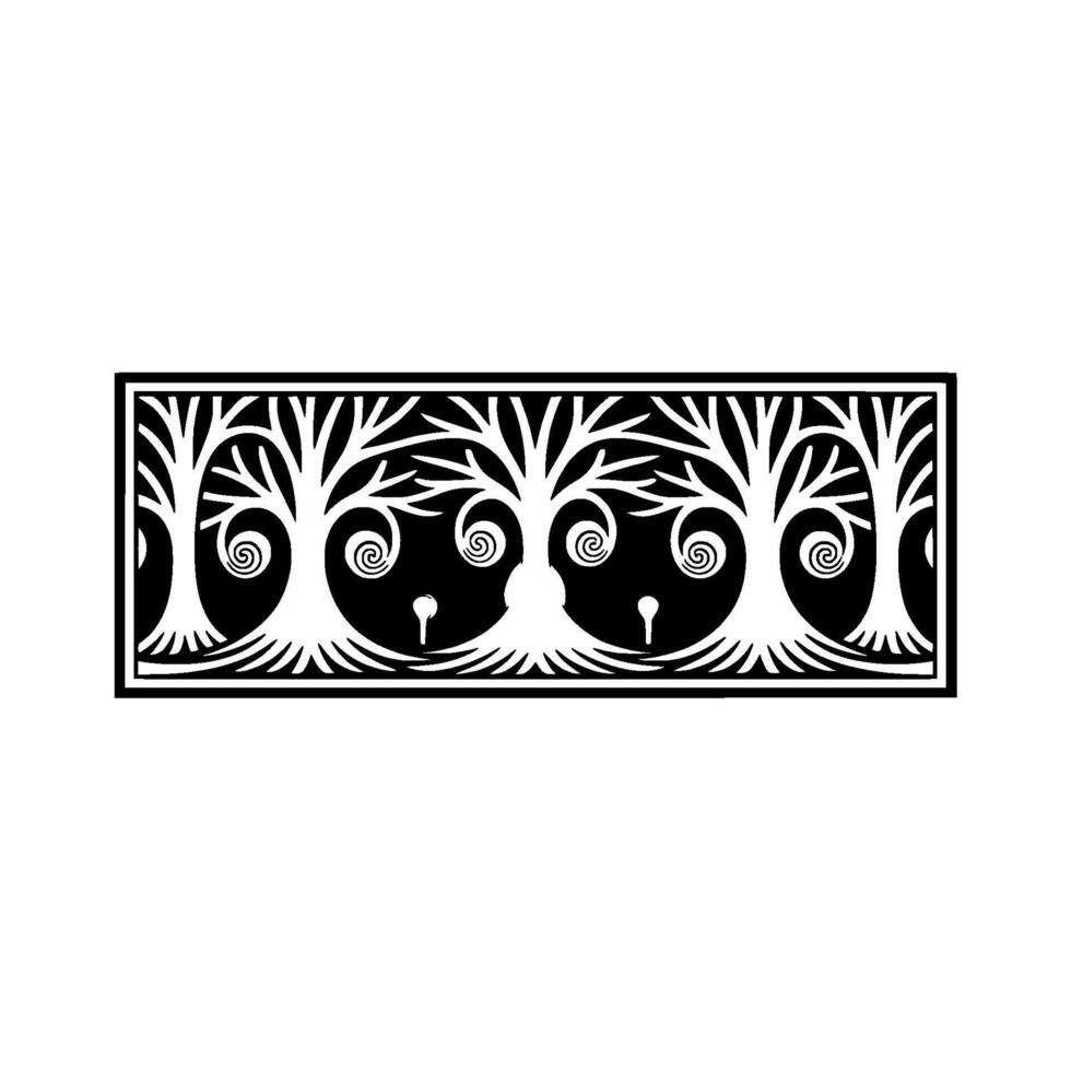 Symbolic Tree Trio, Celestial Glow, Vintage Illustration vector
