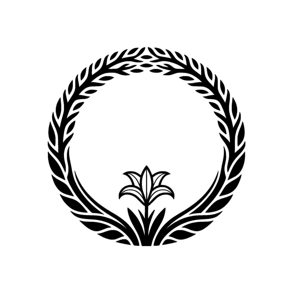 Elegant Wheat Wreath with Lily Vintage Emblem vector