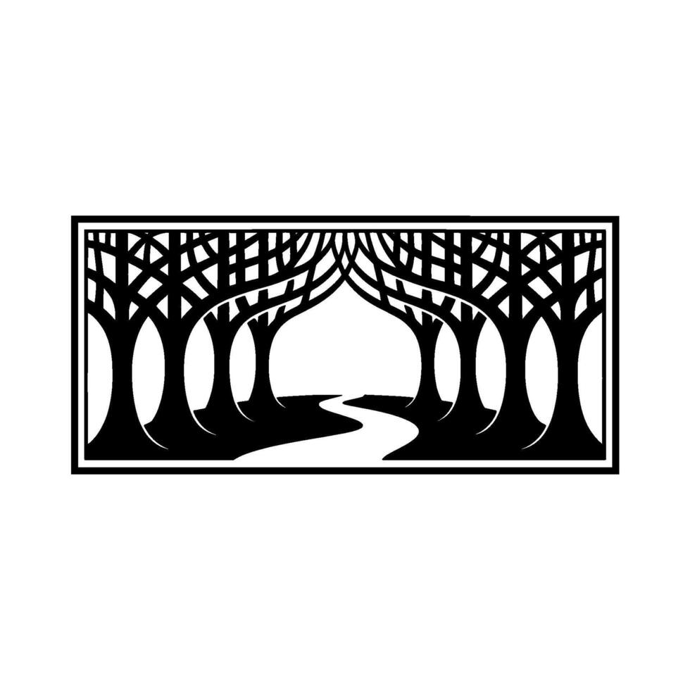 Stylized Forest Path, Geometric Woodland Emblem vector