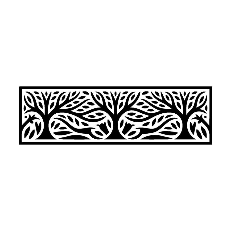 Intricate Tree Silhouette Border, Elegant Botanical vector