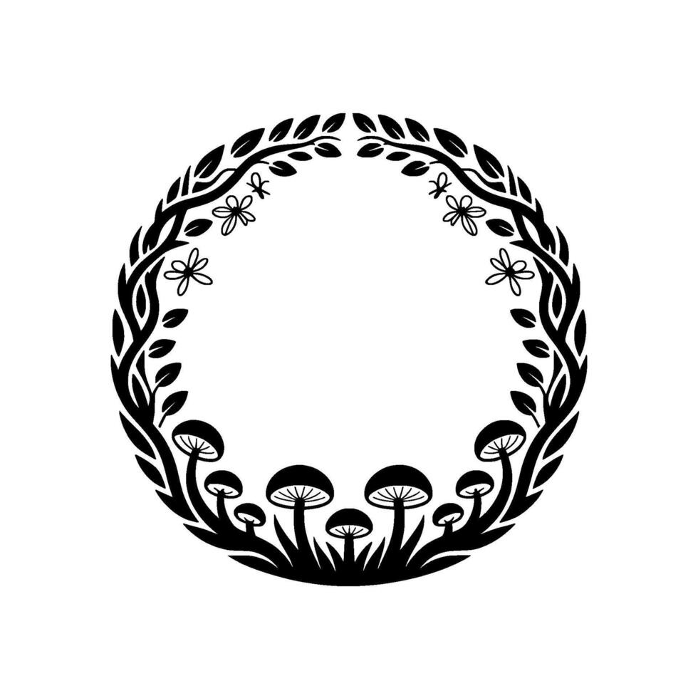 Enchanted Forest Border, Botanical Illustration, Circular Frame vector