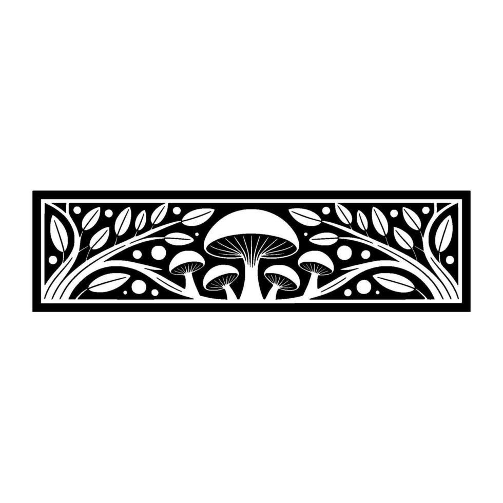 Botanical Emblem Mushroom Leaf Border vector