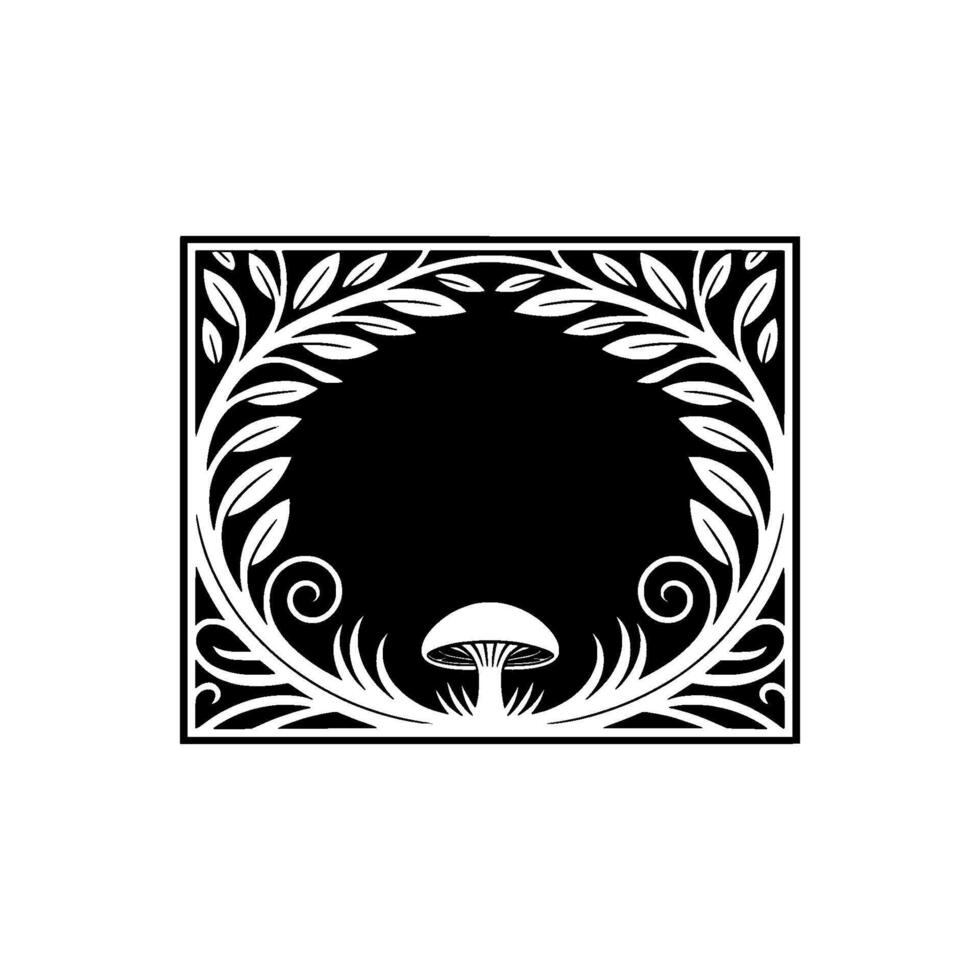 Botanical Emblem Mushroom Foliage Border vector
