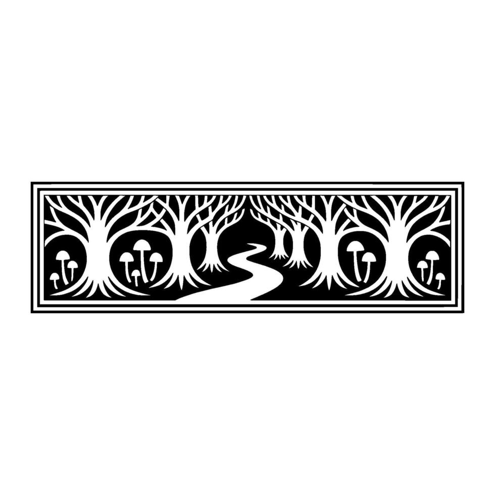 Intricate Forest Border, Stylized Woodland Illustration vector