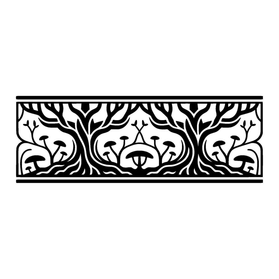 Intricate Forest Border, Stylized Mushroom Motif, Decorative vector