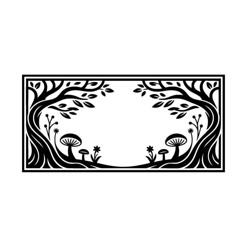 Enchanted Forest Frame, Stylized Botanical Illustration vector