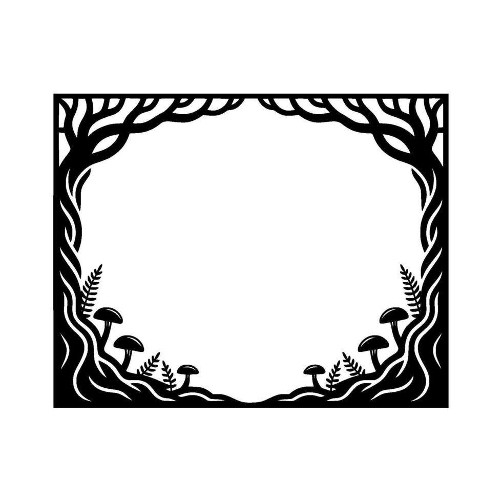 Intricate Forest Frame, Stylized Black White Illustration vector