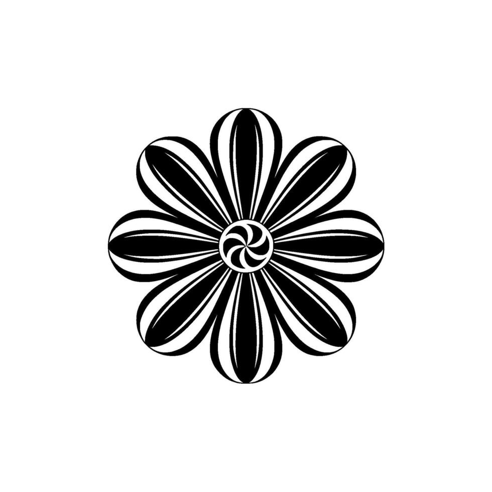 Elegant Black White Spiral Flower Emblem, Minimalist vector