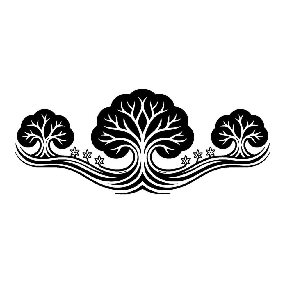 Intertwined Tree Symbol, Floral Accent, Organic vector