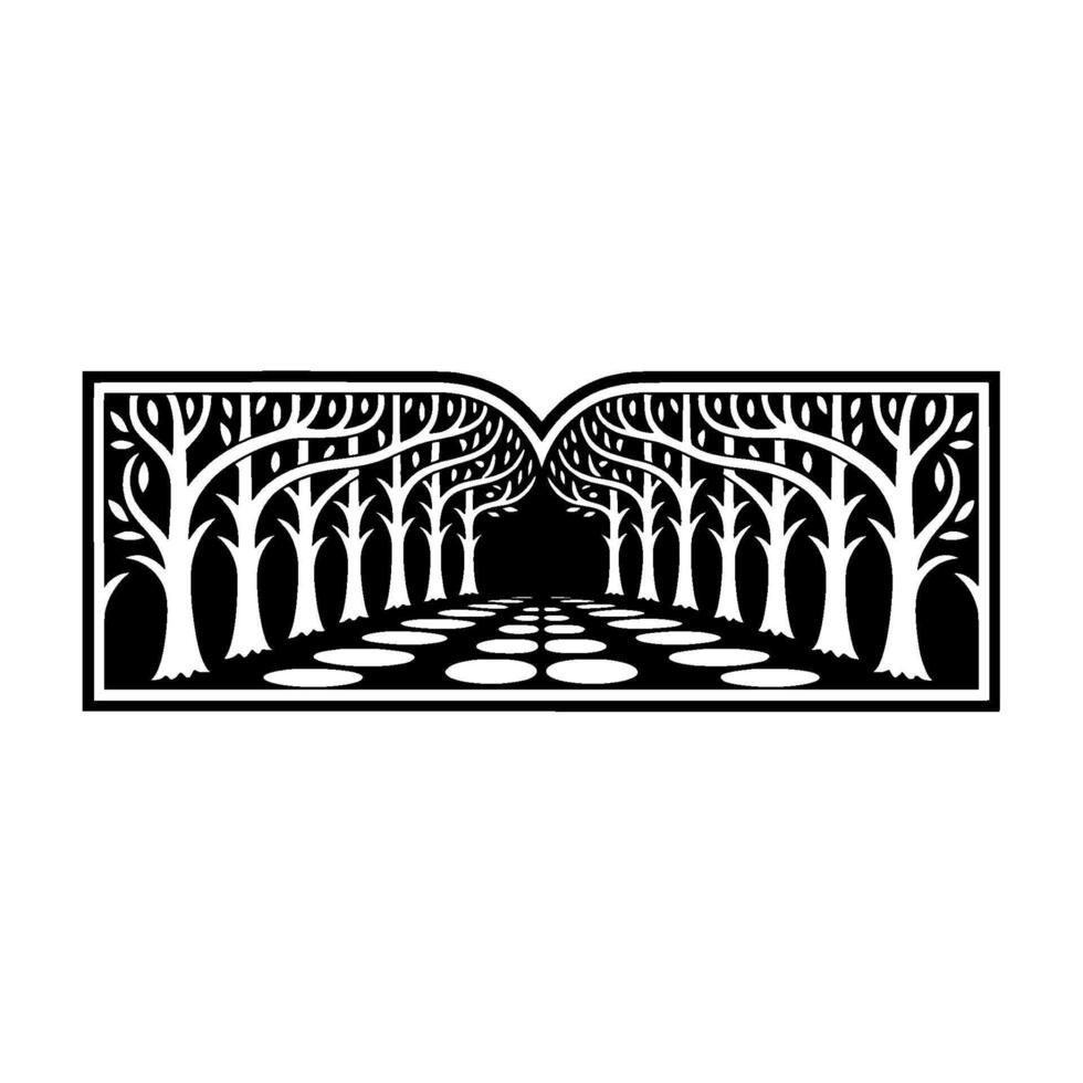 Stylized Forest Path, Geometric Silhouette, Tranquil Vista vector