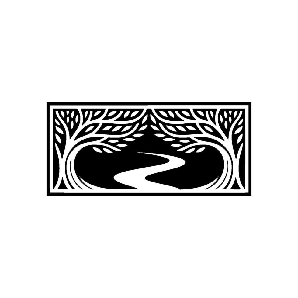 Stylized Riverbank Silhouette, Art Deco Landscape vector