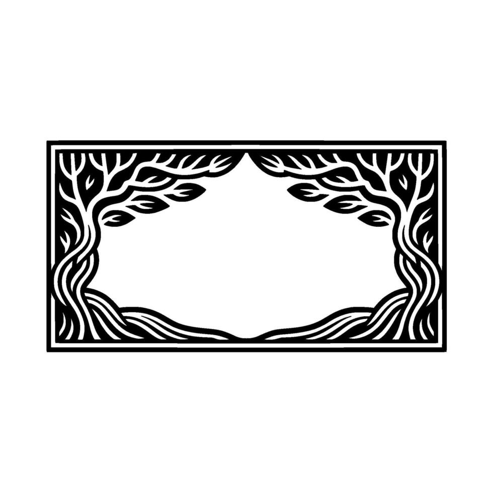 Stylized Tree Frame, Organic Border, Black White vector