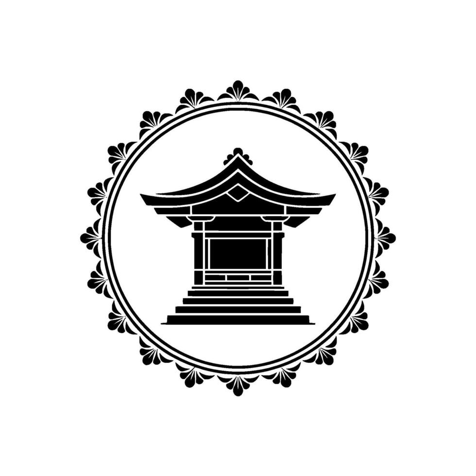 Elegant Japanese Pavilion Emblem, Minimalist, Circular vector