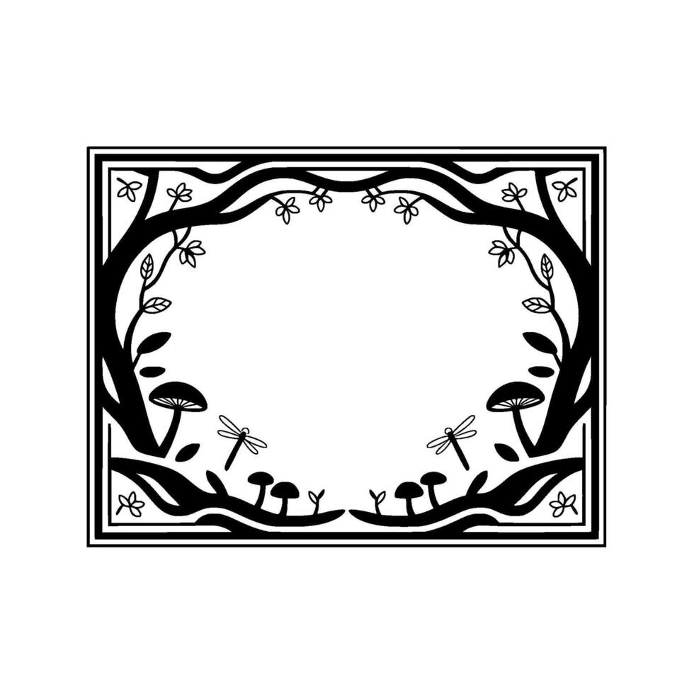 Botanical Frame, Woodland Charm, Stylized Illustration vector