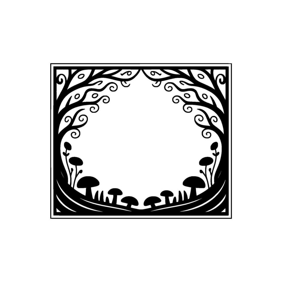 Enchanted Forest Frame, Botanical Illustration, Vintage Style vector