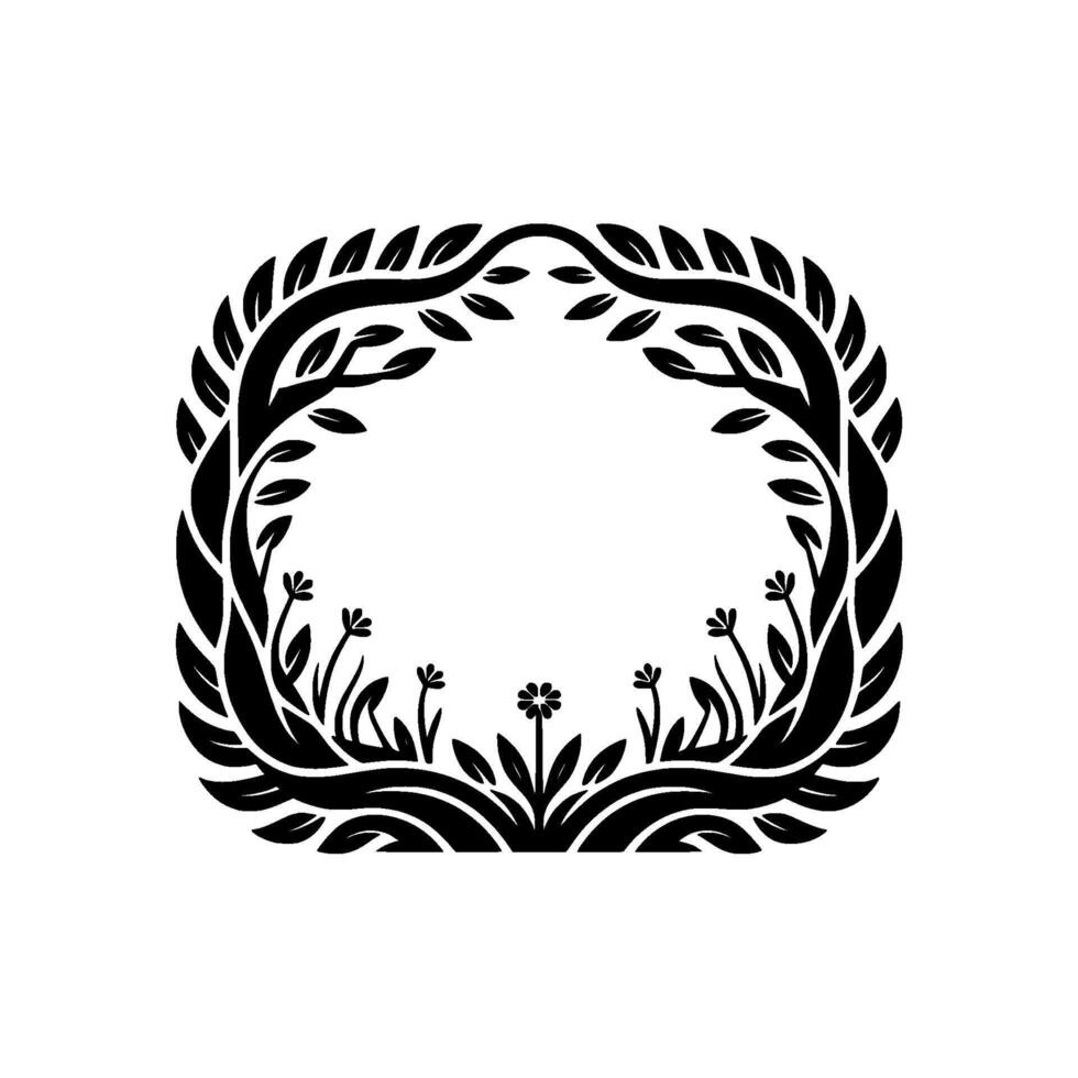 Stylized Laurel Wreath with Floral Border Minimalist Emblem vector