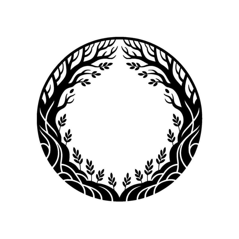 Circular Tree of Life Emblem, Symbolic Growth, Minimalist vector