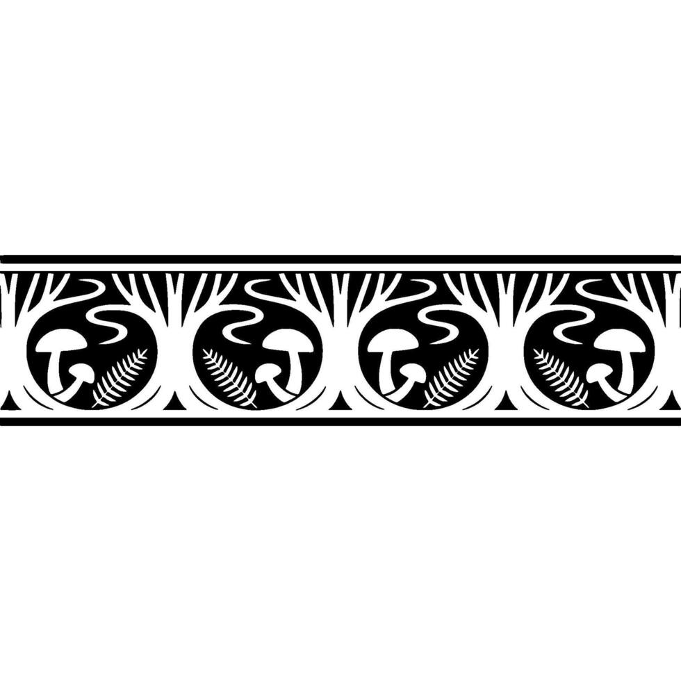 Art Nouveau Decorative Border Mushroom Leaf Motif vector