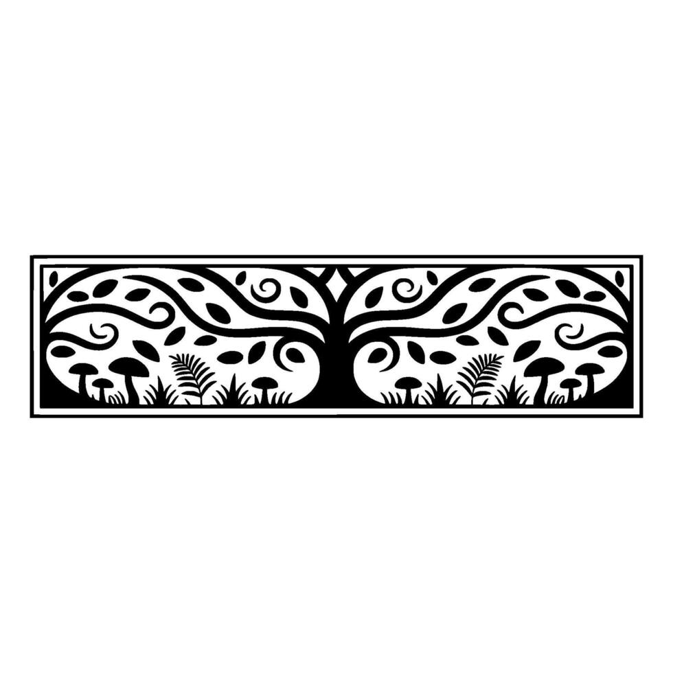 Intricate Black White Tree Border, Mystical Woodland vector