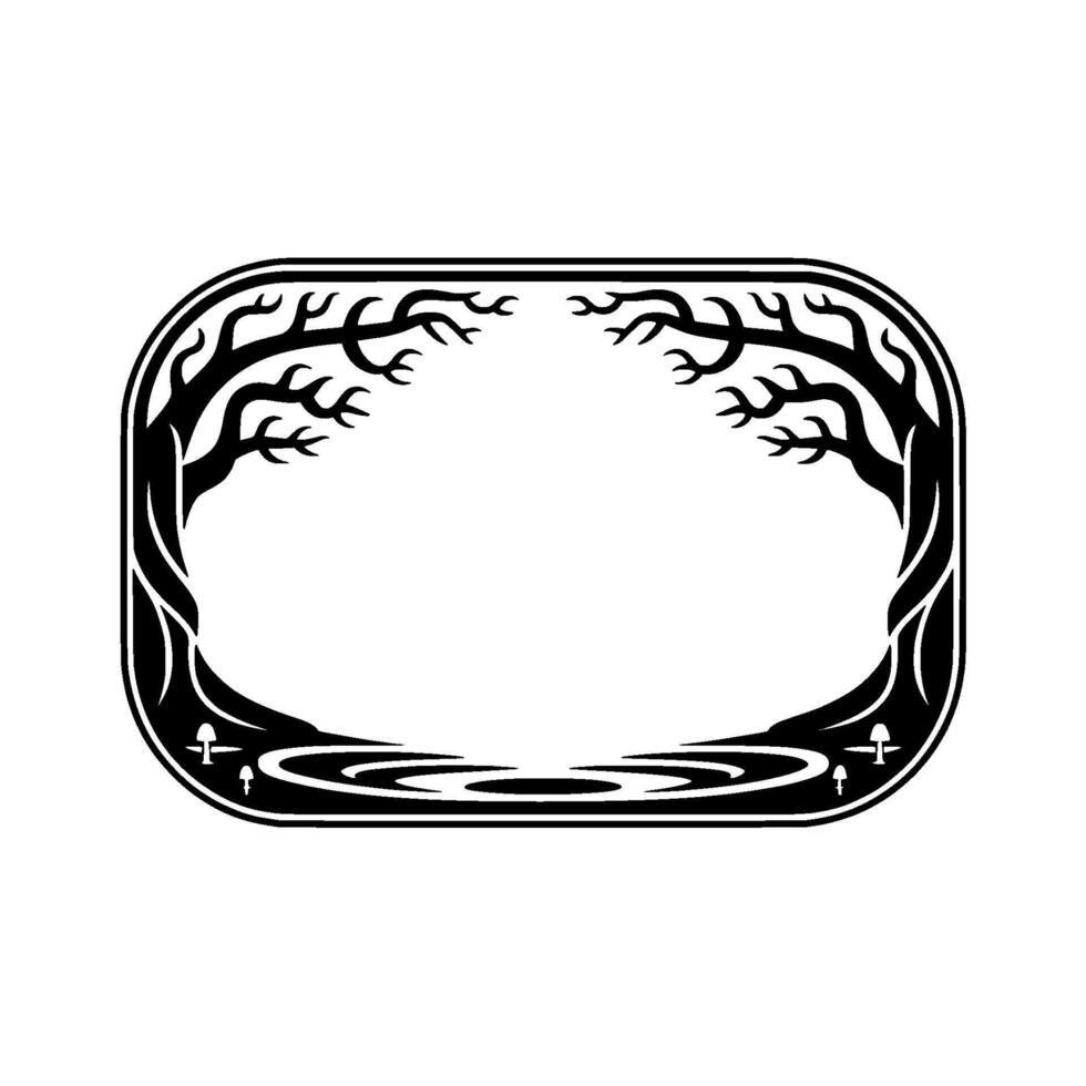 Black White Tree Frame, Mystical Border, Symbolic vector
