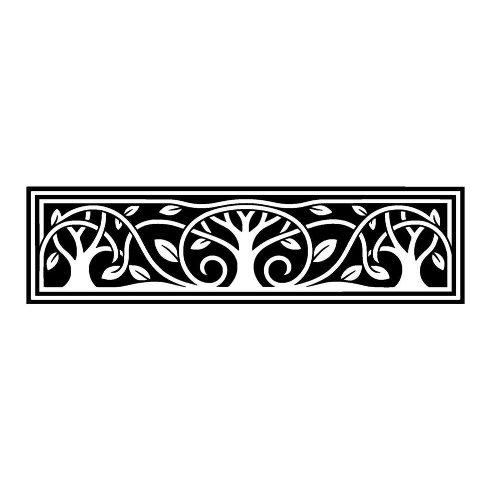 Elegant Black White Tree Border, Vintage vector