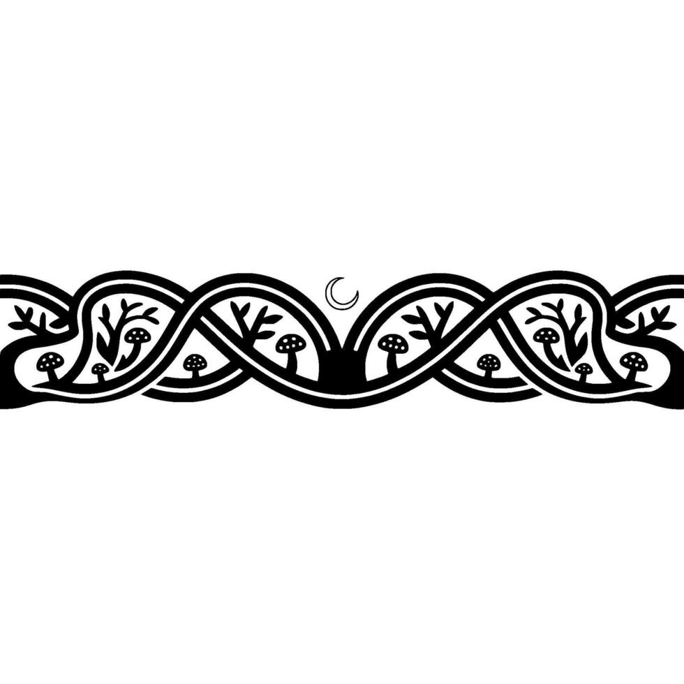 Celtic Moon Border Intricate Wreath with Mushrooms and Crescent vector