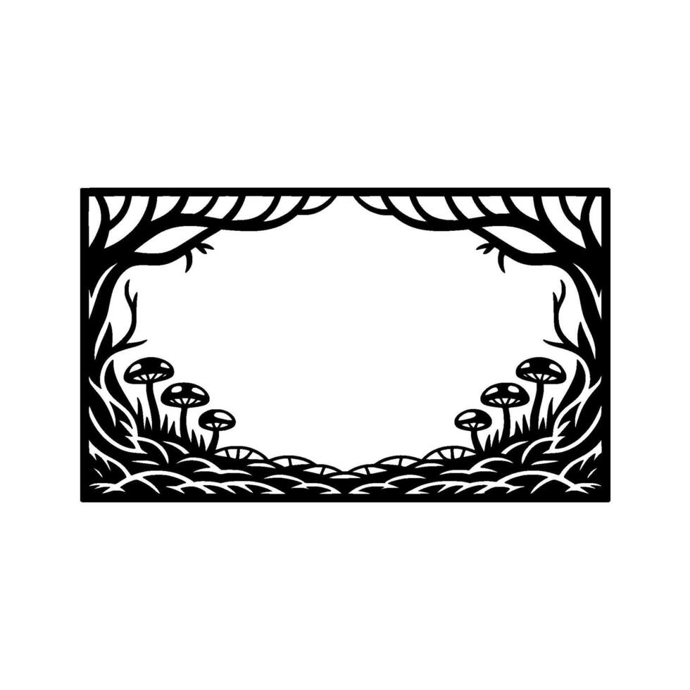 Intricate Forest Frame, Paper Cut Silhouette vector