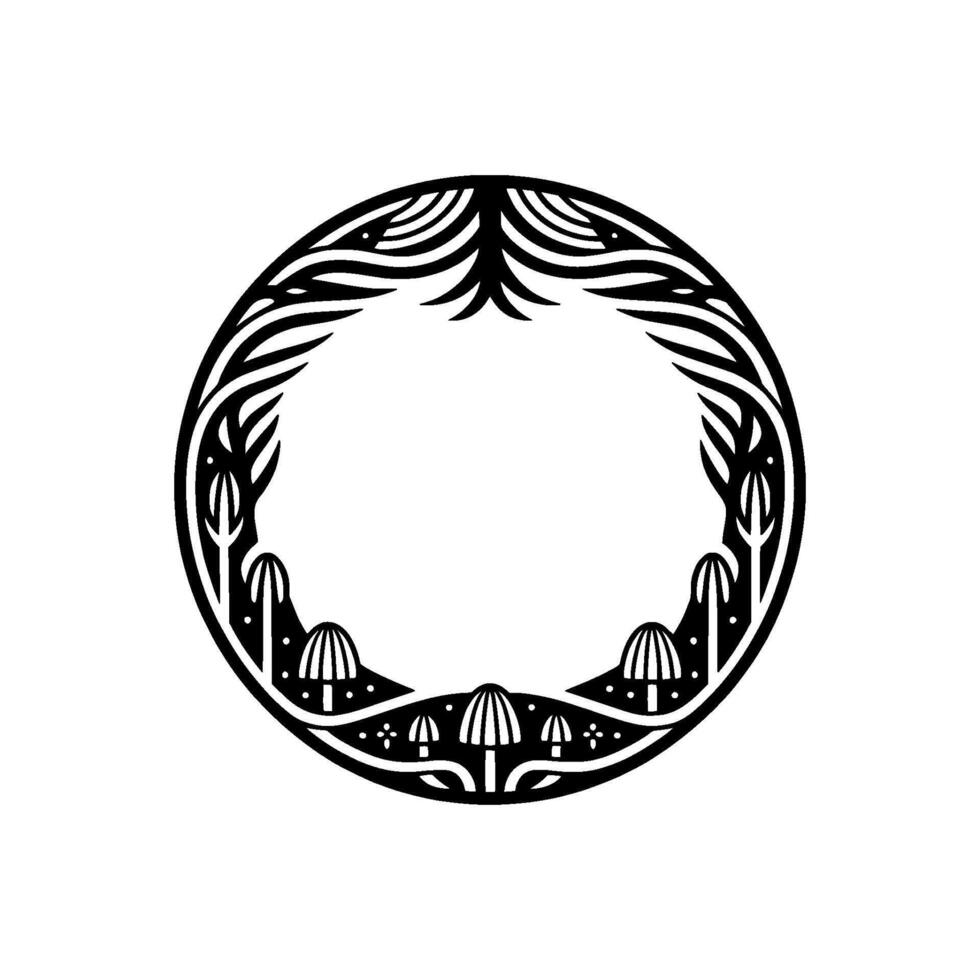 Intricate Botanical Circle, Vintage Motif, Mystical vector