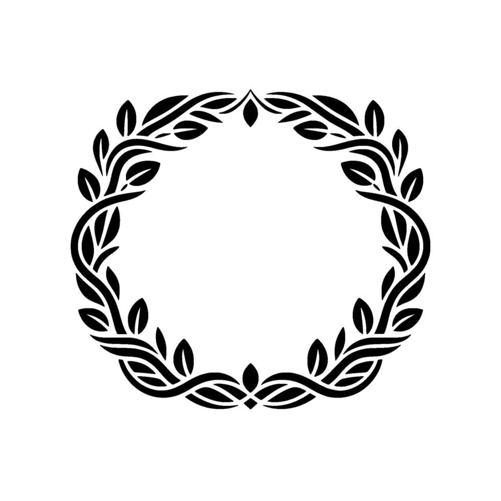Elegant Black Laurel Wreath, Minimalist - Botanical vector
