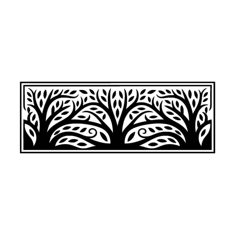 Stylized Tree Border, Geometric Black and White vector